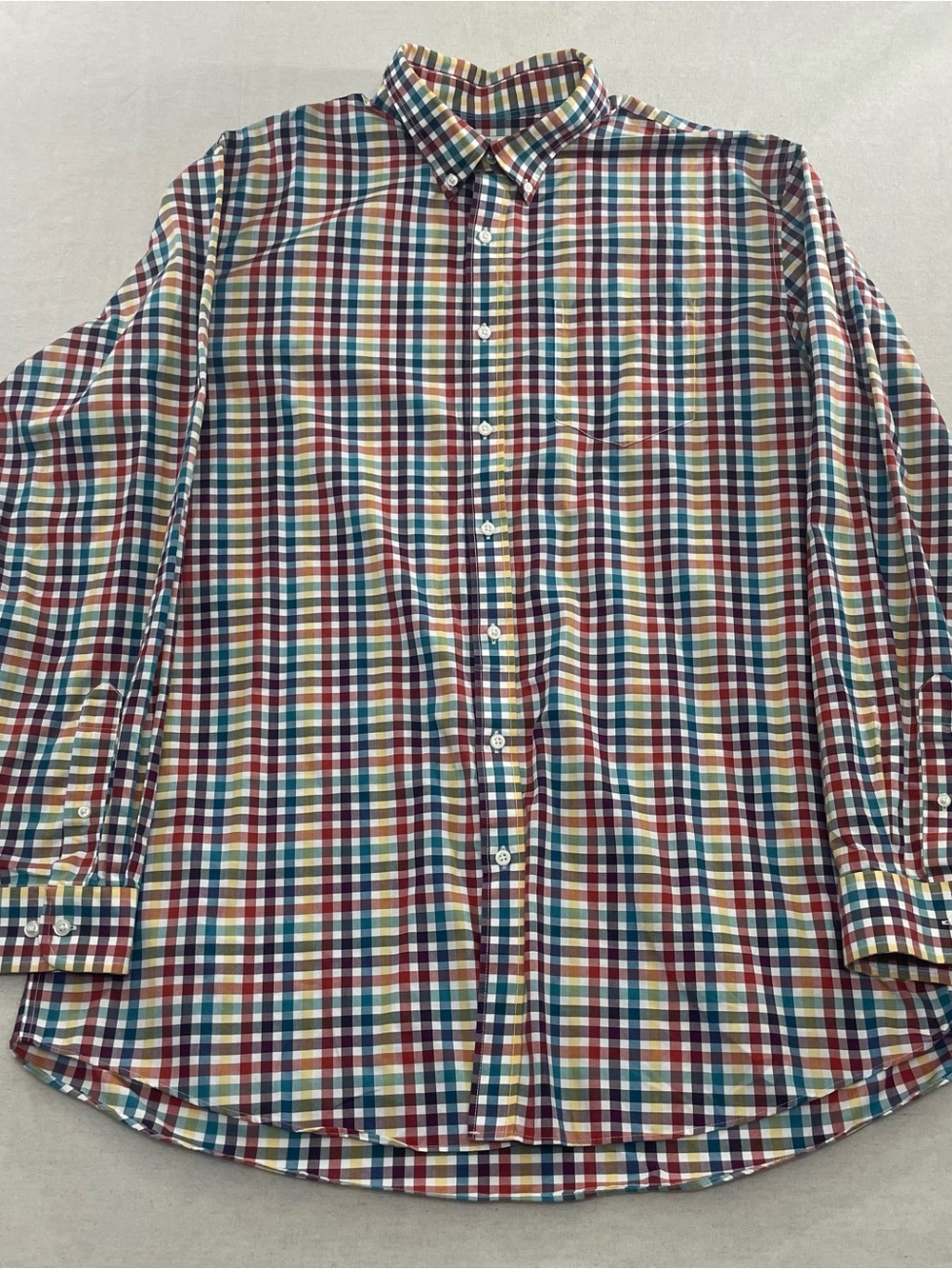 LL Bean Shirt Mens XL Tall XLT Red Blue Picnic Plaid Long Sleeve Traditional Fit